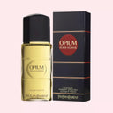 YSL Yves Saint Laurent Opium Pour Homme Eau de Toilette 100ml perfume bottle and packaging on a light pink background
