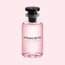 BEAUTE KNOWS Louis Vuitton Attrape-Rêves Eau De Parfum in a minimalist glass bottle with a soft pink fragrance liquid.